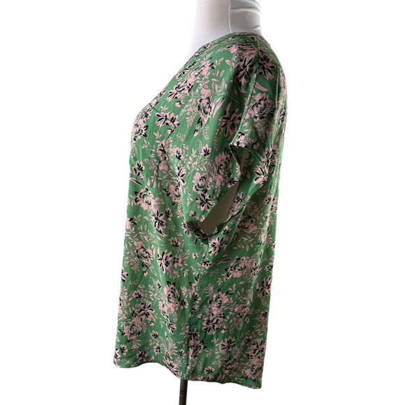✨2/$20 Torrid Georgette Zip Front Dolman Blouse Green Pink Floral Plus Size 1 1X - Picture 10 of 12